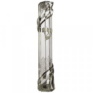 Transparent Plastic Mezuzah Case, Decorative Jerusalem Image - Silver Shin