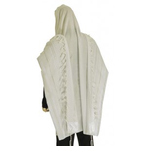 Acrylic Tallit (imitation Wool) Prayer Shawl with White and Silver Stripes by Talitnia