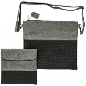 Faux Leather Tallit & Tefillin Bags with Shoulder Strap - Dark and Light Gray