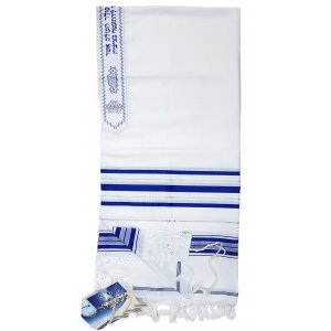 Acrylic Tallit (imitation Wool) Prayer Shawl with Blue and Silver Stripes by Talitnia