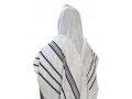 Acrylic Non-Slip Tallit, Textured Checkerboard Weave - Black and Silver Stripes