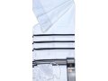 Acrylic Non-Slip Tallit, Textured Checkerboard Weave - Black and Silver Stripes