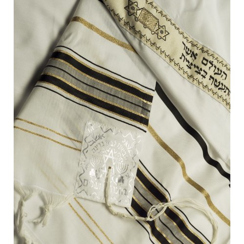 Acrylic Tallit (imitation Wool) Prayer Shawl with Black and Gold Stripes by Talitnia