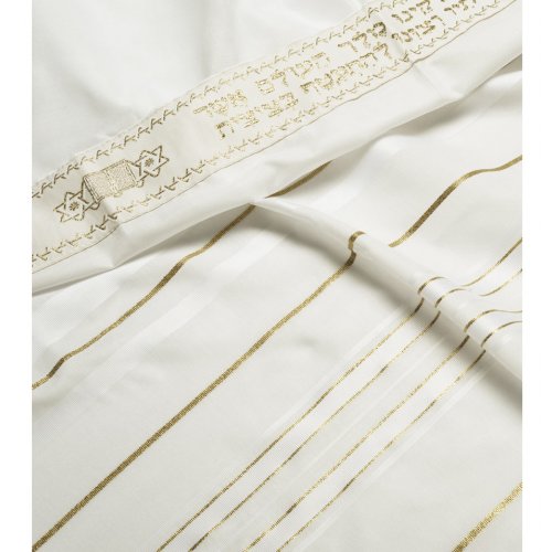 Acrylic Tallit (imitation Wool) Prayer Shawl with White and Gold Stripes by Talitnia