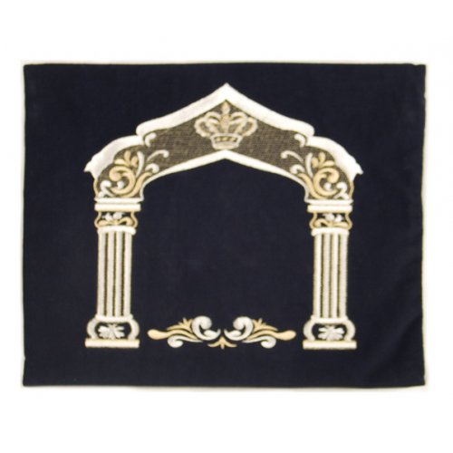 Dark Blue Velvet Tallit & Tefillin Bags - Silver Pillars