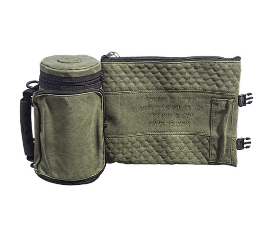 Insulated Weatherproof Thermal Tefillin Container with Tallit bag - Light Olive