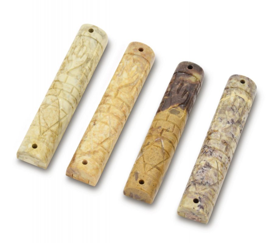 Jerusalem Stone Mezuzah Case, Set of Four with Star of David - 4.7