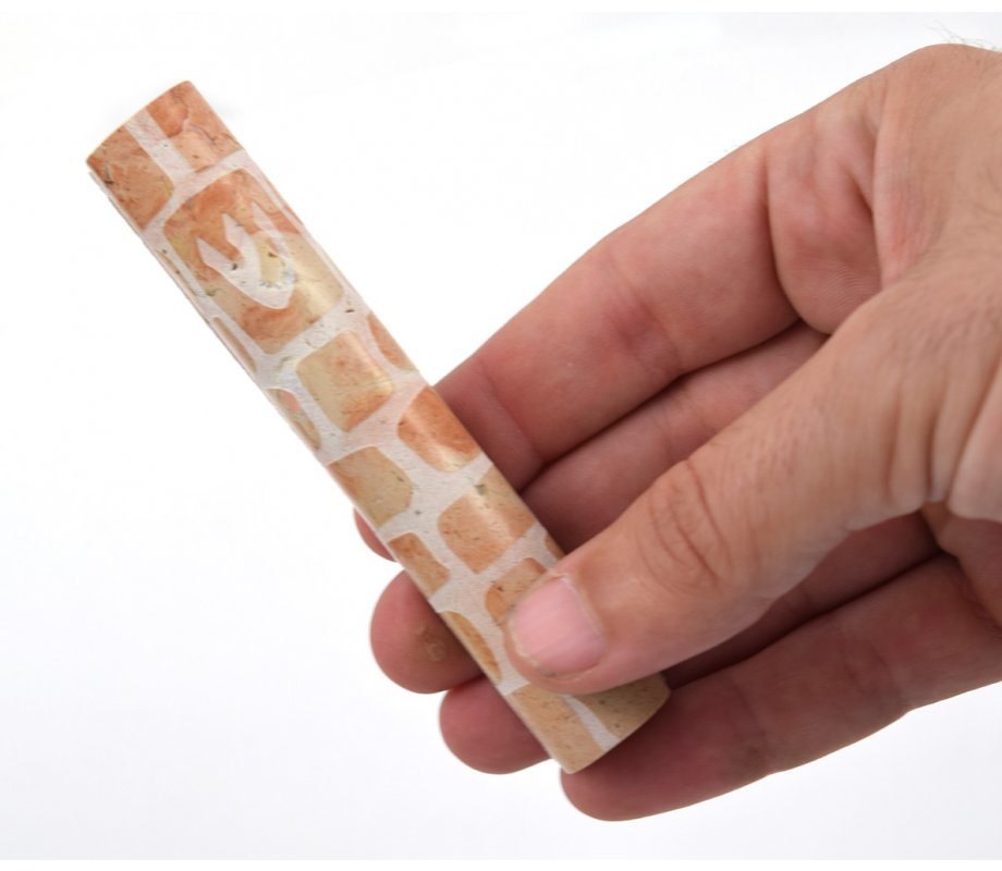 Jerusalem Stone Mezuzah Case with Western Wall Image, Brown and White - 4.3