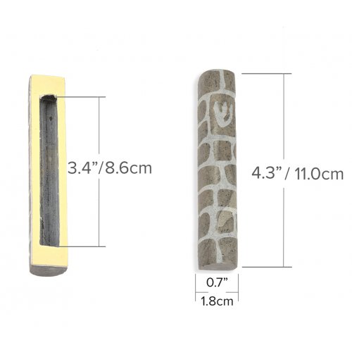 Jerusalem Stone Mezuzah Case with Western Wall Image, Gray and White - 4.3