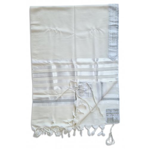 Non Slip Barak Tallit 100% Wool by Talitnia - Silver Stripes