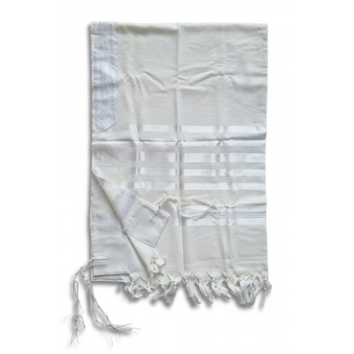 Non Slip Barak Tallit 100% Wool by Talitnia - White Stripes