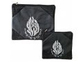 Tallit and Tefillin Bag Set, Black Faux Leather  Embroidered Breslev Flames