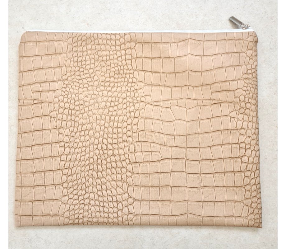 Tallit and Tefillin Bag Set, Two Tone Light Brown - Crocodile Design Faux Leather