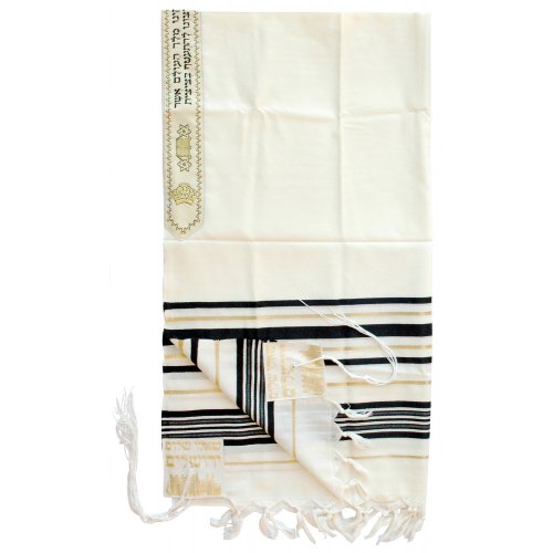 Traditional Tallit 100% Wool with Black and Gold Stripes by Talitnia