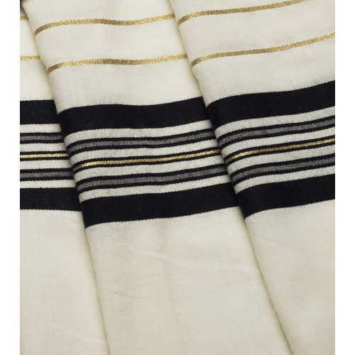 Traditional Tallit 100% Wool with Black and Gold Stripes by Talitnia