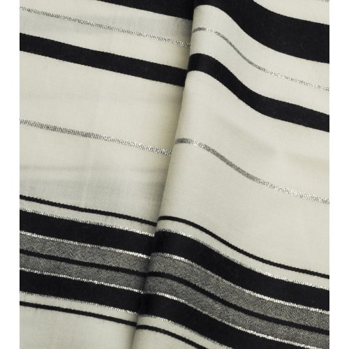 Traditional Tallit 100% Wool with Black and Silver Stripes by Talitnia