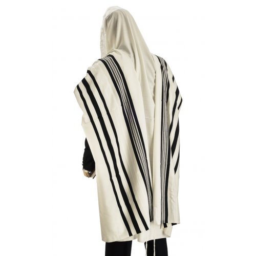 Traditional Tallit 100% Wool with Black and White Stripes by Talitnia