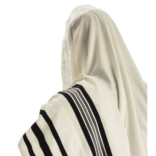 Traditional Tallit 100% Wool with Black and White Stripes by Talitnia