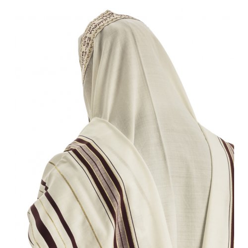 Traditional Tallit 100% Wool with Maroon and Gold Stripes by Talitnia